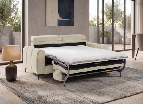 Canapé convertible express 3 places en velours texturé beige CALEB