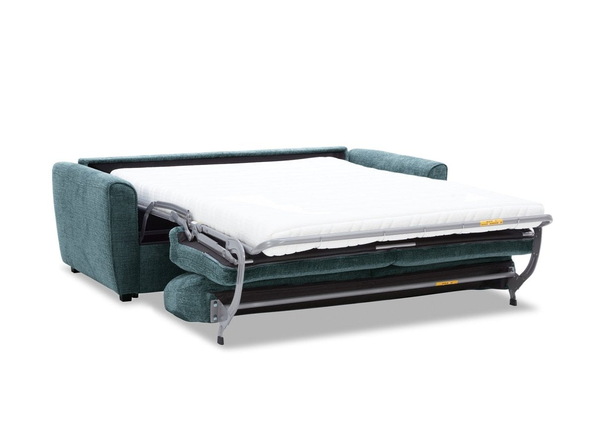 Canapé convertible express 3 places en velours texturé bleu KALIANA