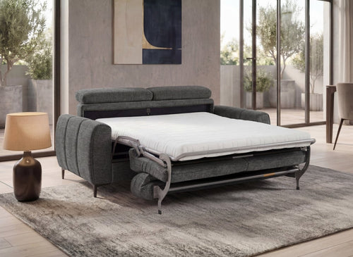 Canapé convertible express 3 places en velours texturé gris CALEB