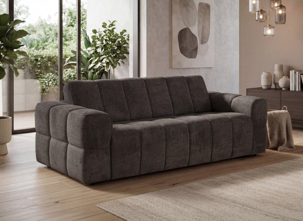Canapé convertible express 3 places en velours texturé marron BASILE