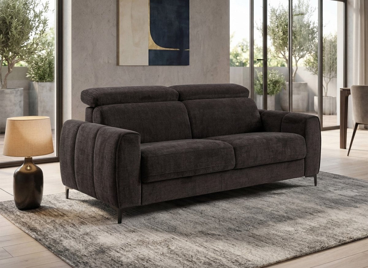 Canapé convertible express 3 places en velours texturé marron CALEB