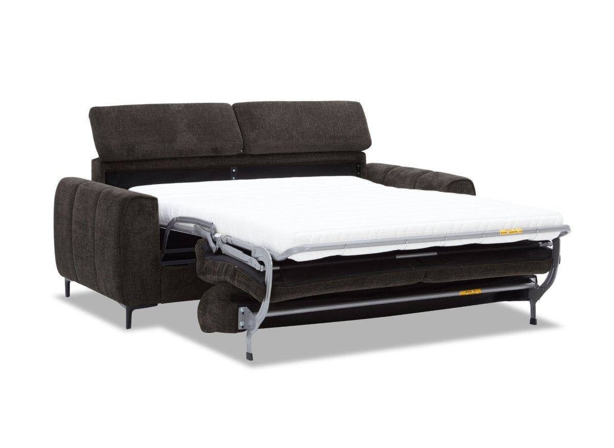 Canapé convertible express 3 places en velours texturé marron CALEB