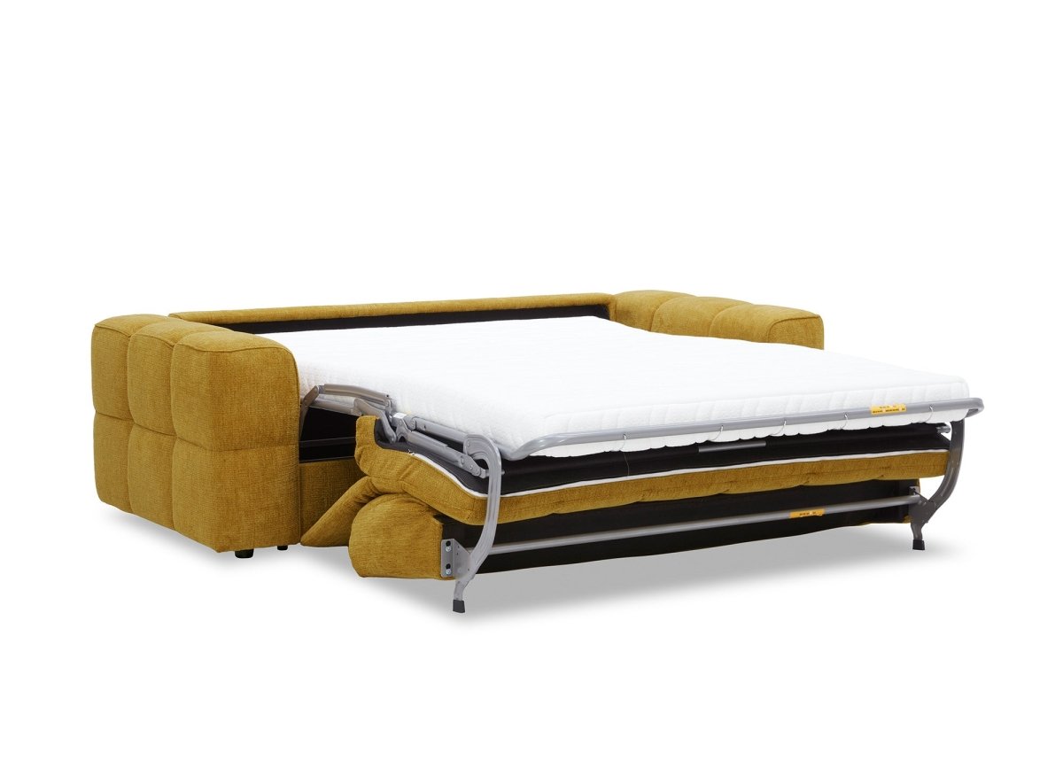 Canapé convertible express 3 places en velours texturé moutarde BASILE