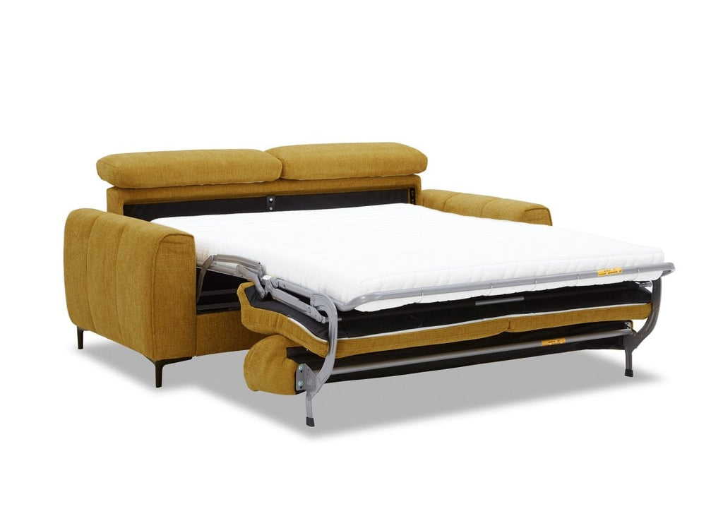 Canapé convertible express 3 places en velours texturé moutarde CALEB