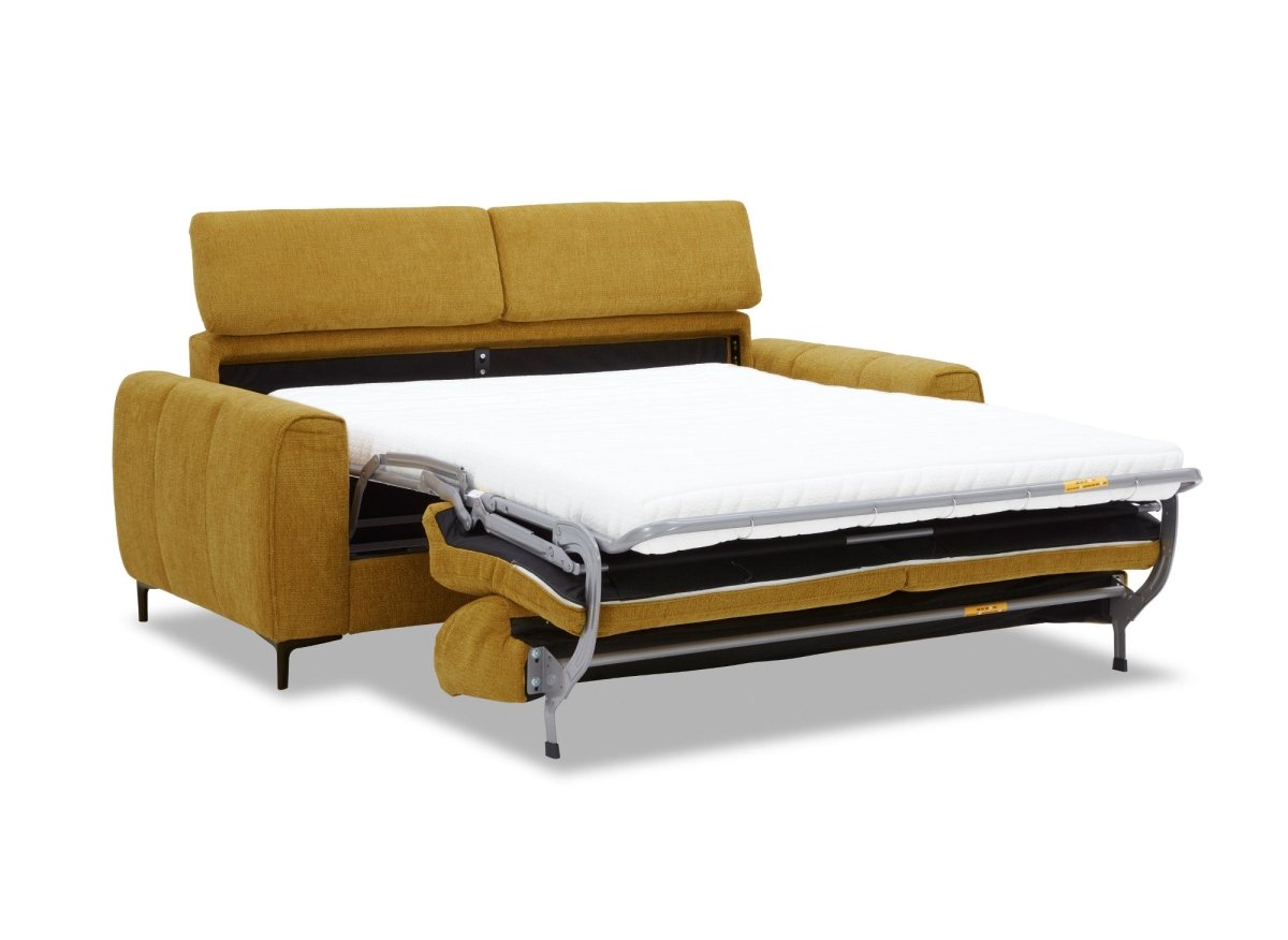 Canapé convertible express 3 places en velours texturé moutarde CALEB