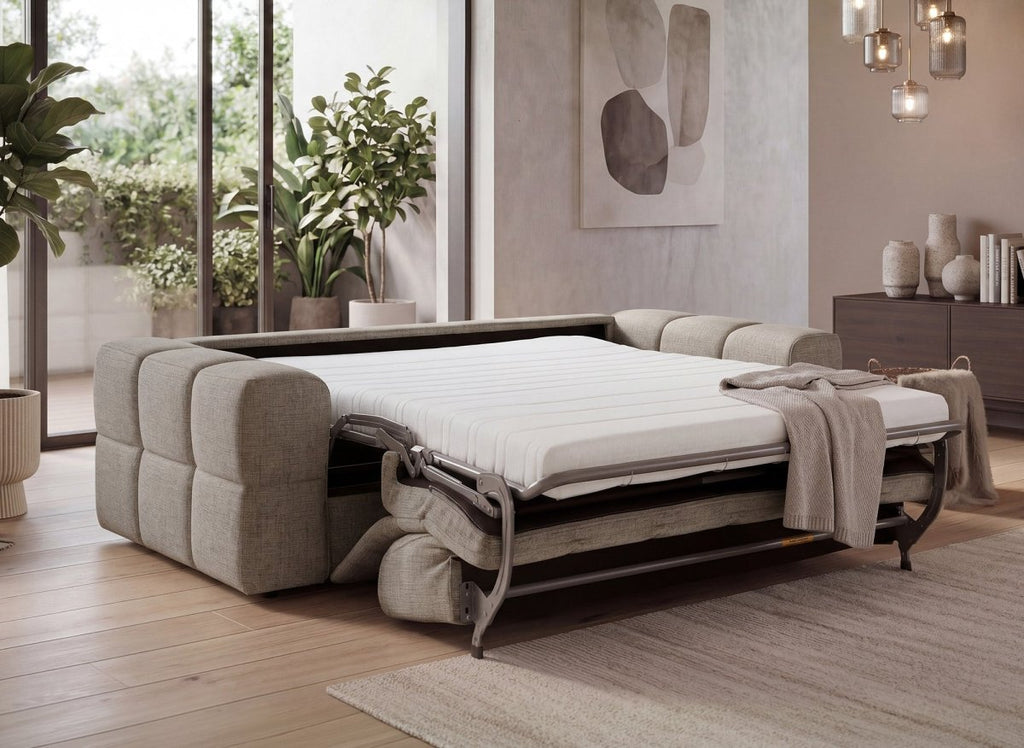 Canapé convertible express 3 places en velours texturé taupe BASILE