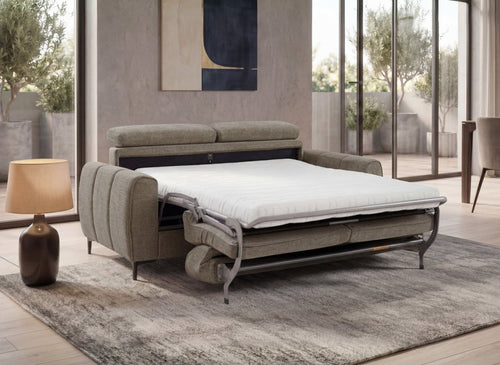 Canapé convertible express 3 places en velours texturé taupe CALEB
