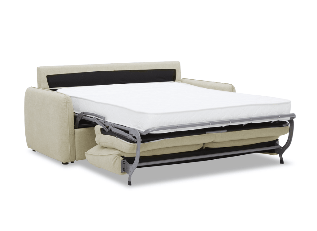 Canapé convertible express 3 places matelas 15 cm en tissu texturé beige ADILIO