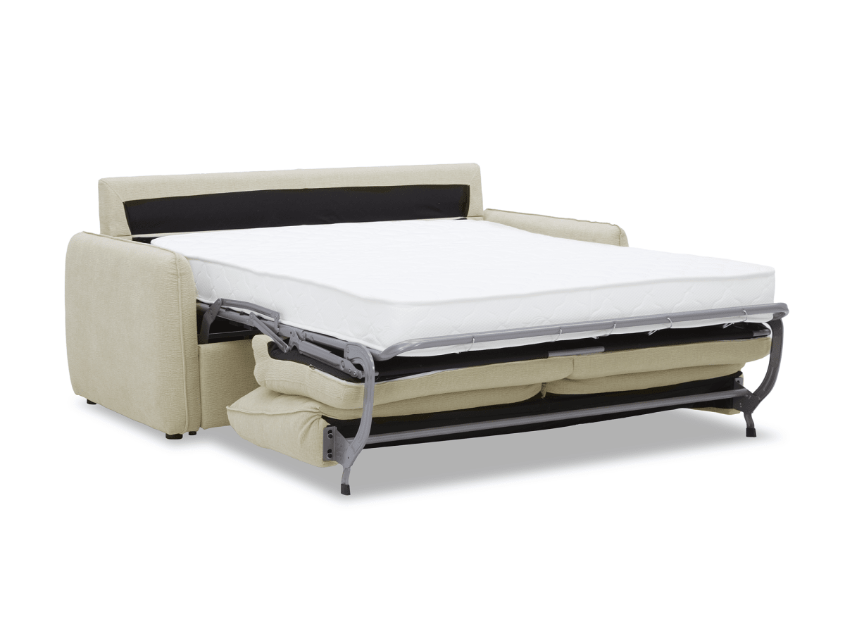 Canapé convertible express 3 places matelas 15 cm en tissu texturé beige ADILIO