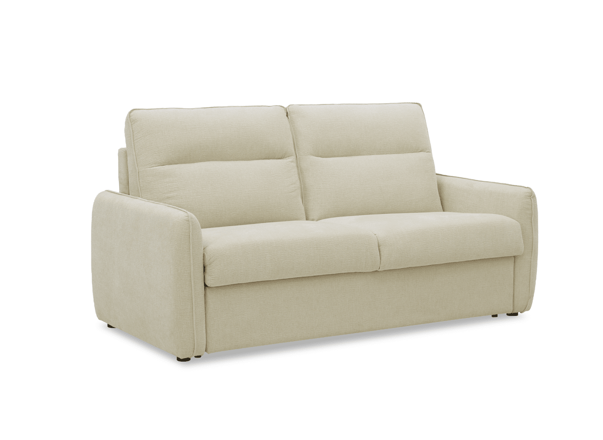 Canapé convertible express 3 places matelas 15 cm en tissu texturé beige ADILIO