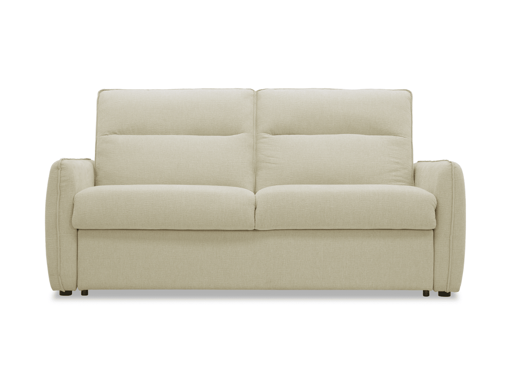 Canapé convertible express 3 places matelas 15 cm en tissu texturé beige ADILIO