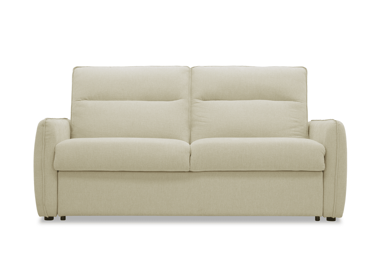 Canapé convertible express 3 places matelas 15 cm en tissu texturé beige ADILIO