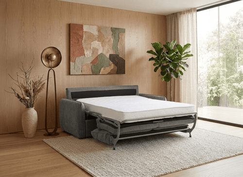 Canapé convertible express 3 places matelas 15 cm en tissu texturé gris ADILIO
