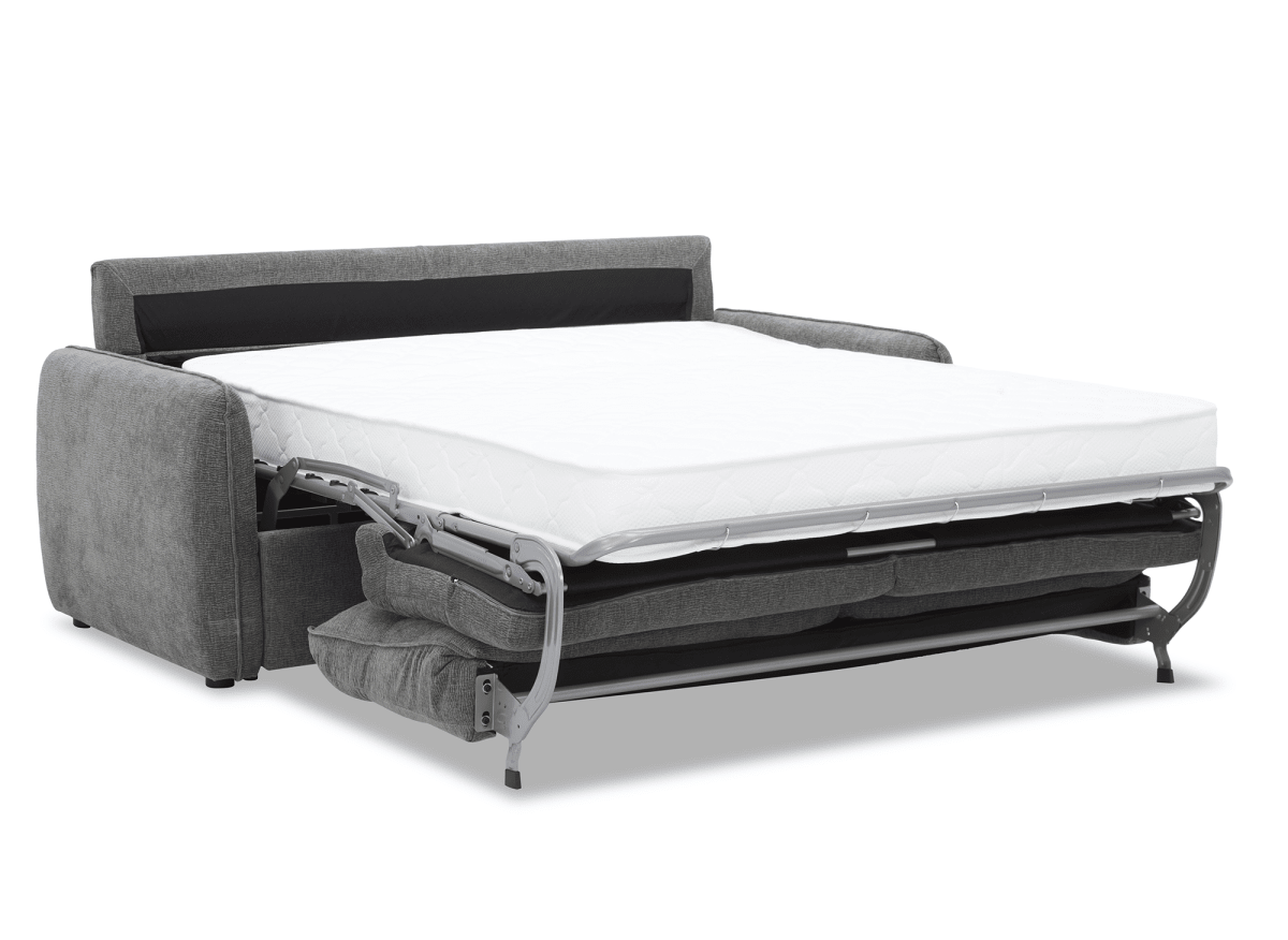 Canapé convertible express 3 places matelas 15 cm en tissu texturé gris ADILIO