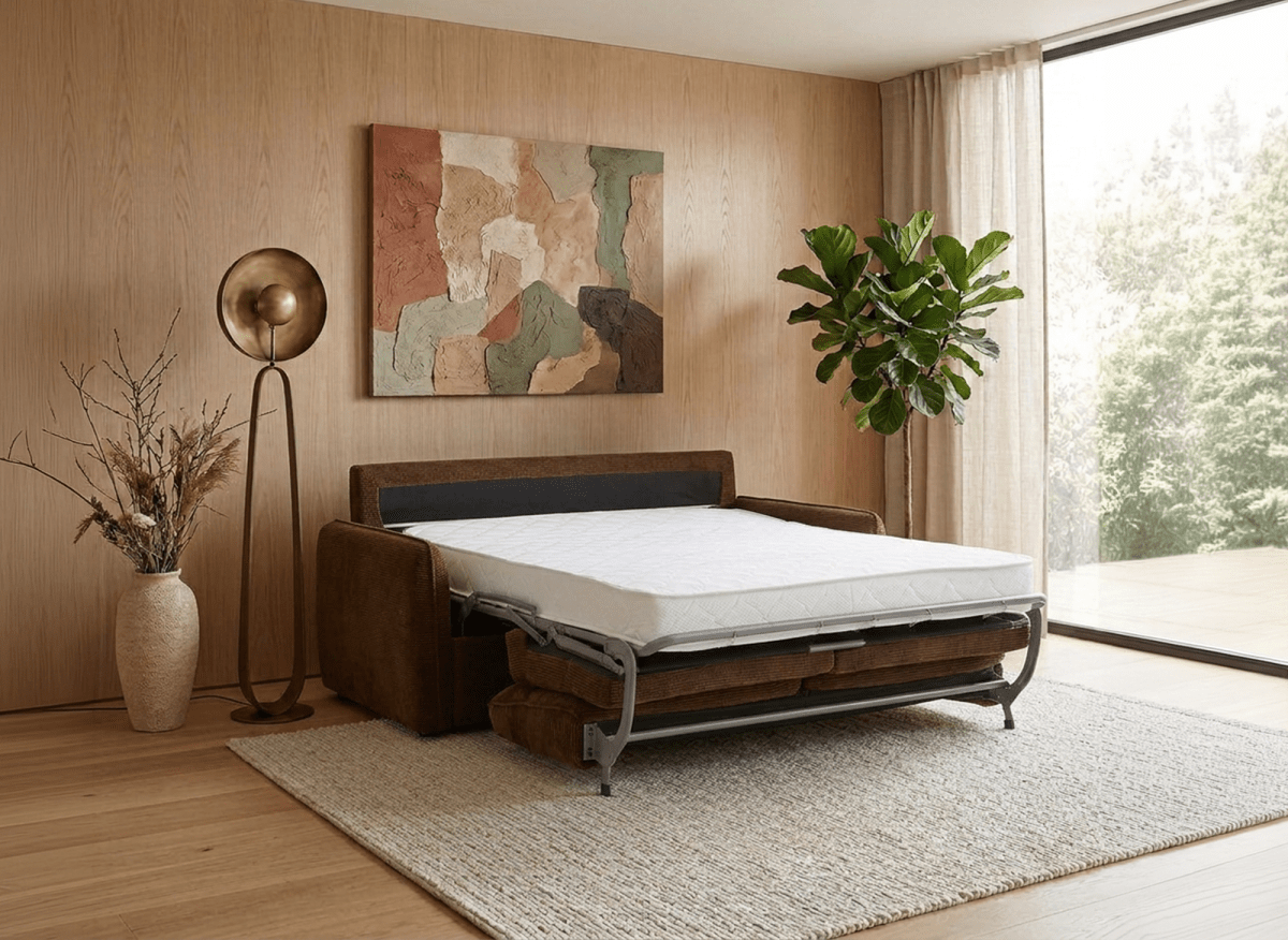 Canapé convertible express 3 places matelas 15 cm en tissu texturé terracotta ADILIO