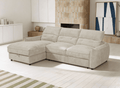 Canapé d'angle convertible avec coffre de rangement en velours chiné beige SAMINA - Angle gauche
