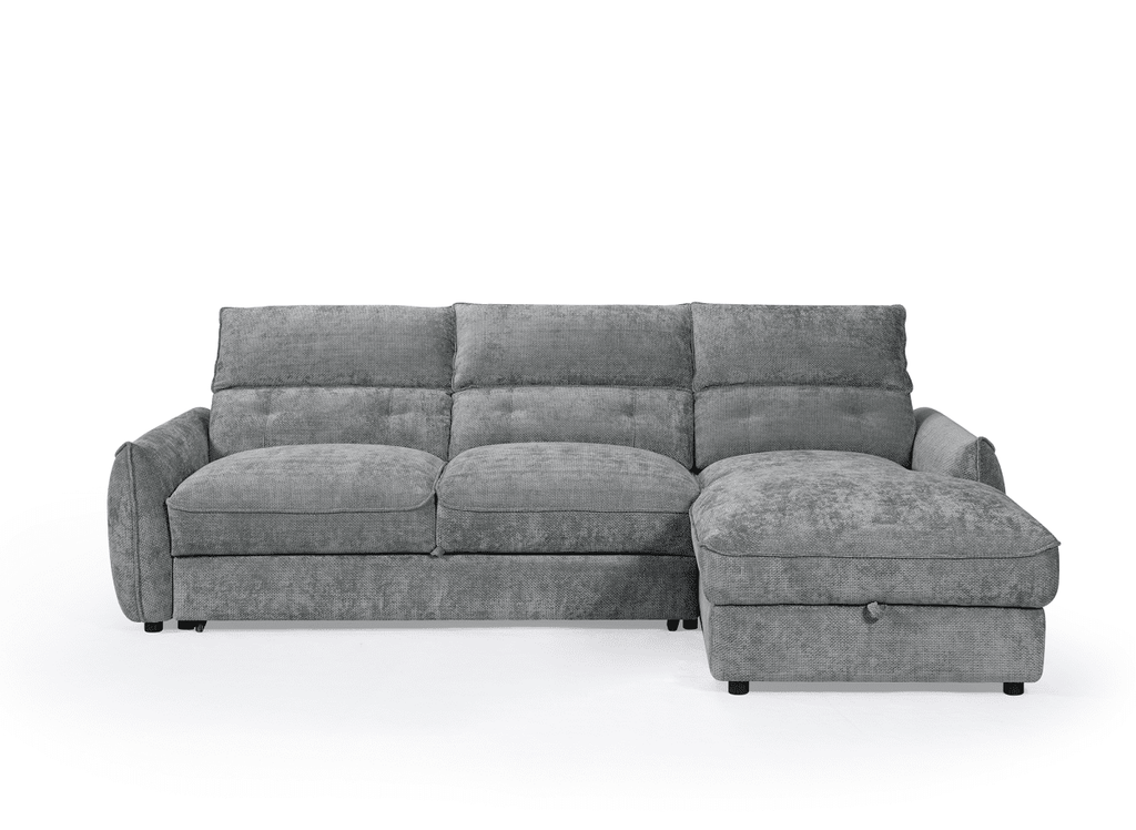 Canapé d'angle convertible avec coffre de rangement en velours chiné gris SAMINA - Angle droit