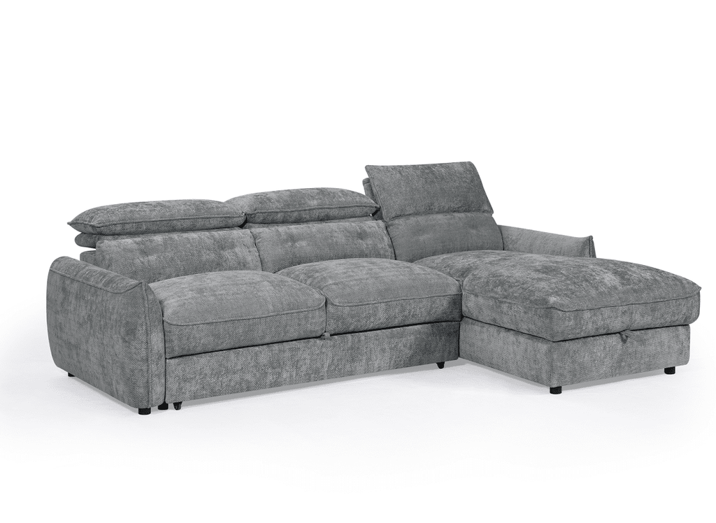 Canapé d'angle convertible avec coffre de rangement en velours chiné gris SAMINA - Angle droit