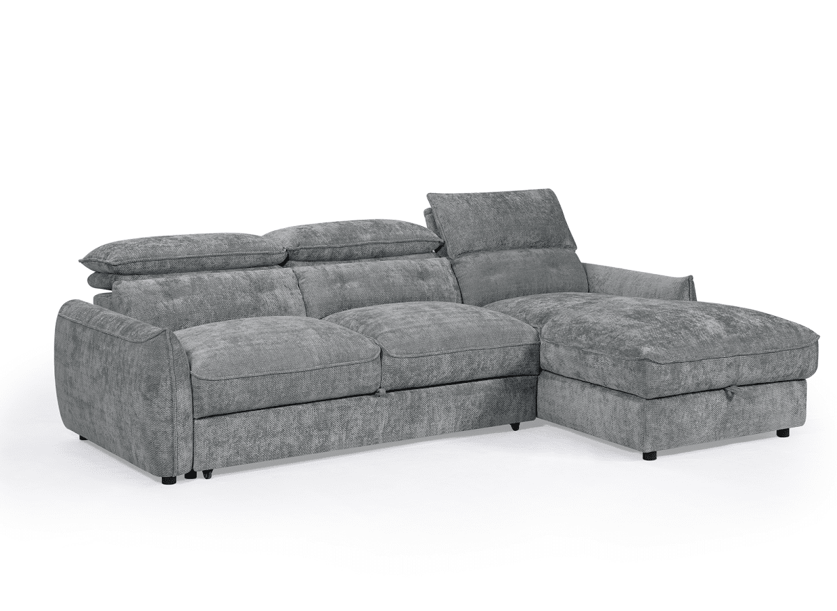Canapé d'angle convertible avec coffre de rangement en velours chiné gris SAMINA - Angle droit