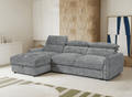 Canapé d'angle convertible avec coffre de rangement en velours chiné gris SAMINA - Angle gauche