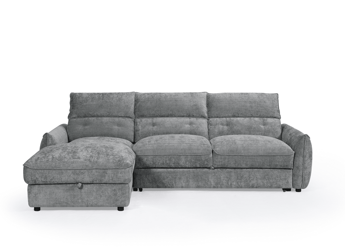 Canapé d'angle convertible avec coffre de rangement en velours chiné gris SAMINA - Angle gauche