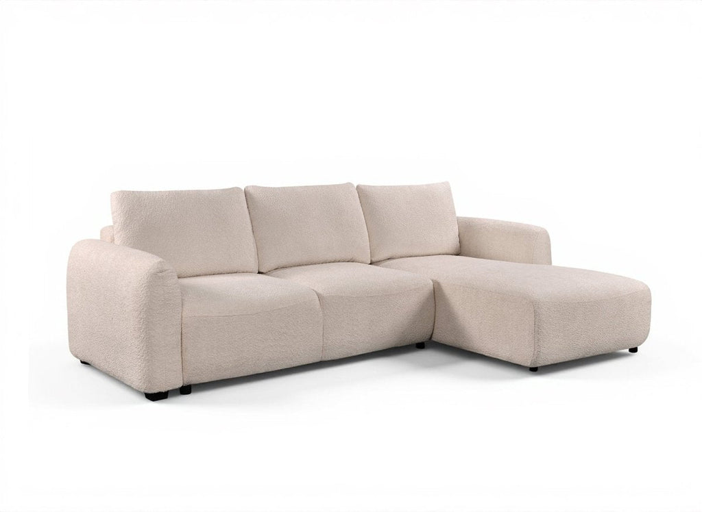 Canapé d'angle convertible avec coffre en tissu bouclette beige MARLA - Angle droit