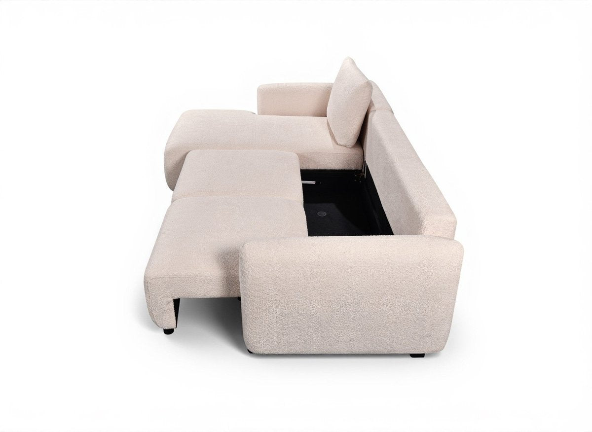 Canapé d'angle convertible avec coffre en tissu bouclette beige MARLA - Angle gauche