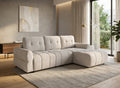 Canapé d'angle convertible avec coffre en velours chiné beige MAHLONE - Angle droit