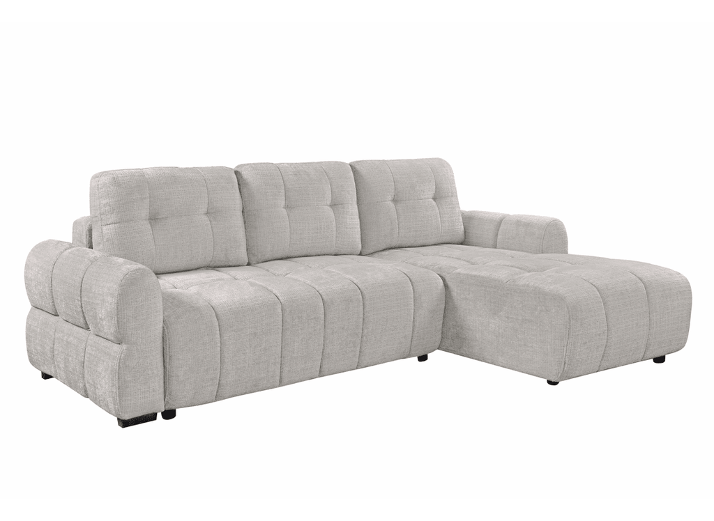 Canapé d'angle convertible avec coffre en velours chiné beige MAHLONE - Angle droit
