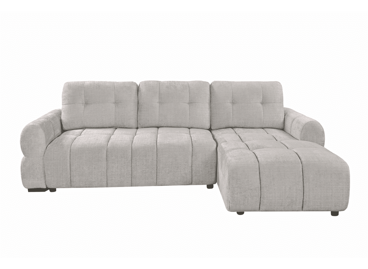 Canapé d'angle convertible avec coffre en velours chiné beige MAHLONE - Angle droit