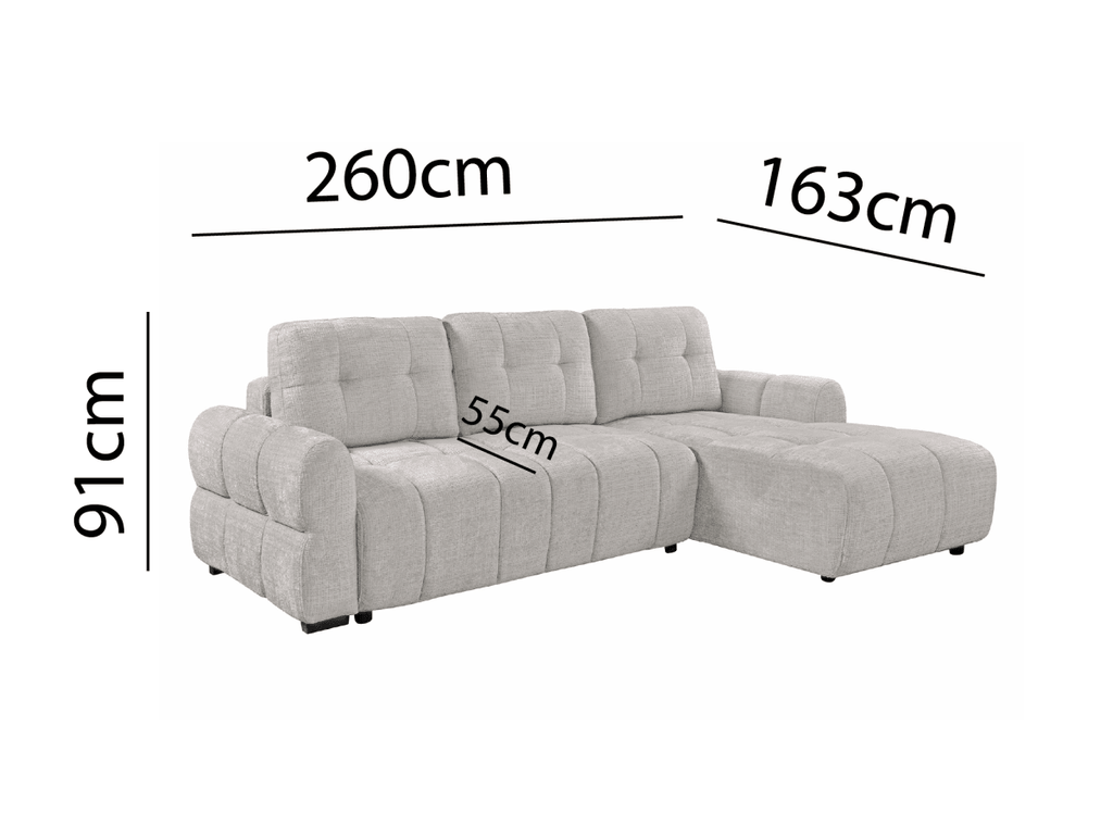 Canapé d'angle convertible avec coffre en velours chiné beige MAHLONE - Angle droit