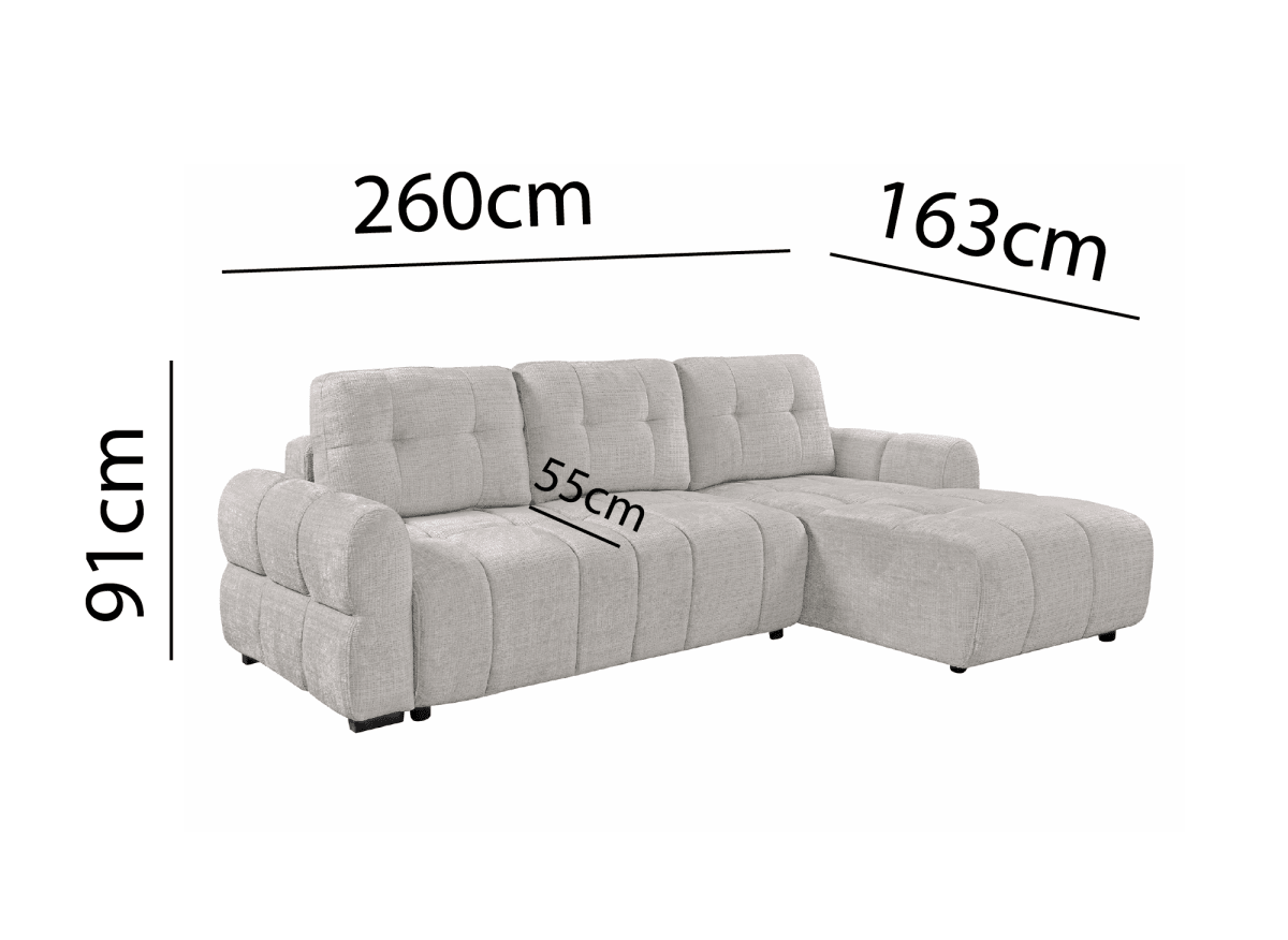 Canapé d'angle convertible avec coffre en velours chiné beige MAHLONE - Angle droit