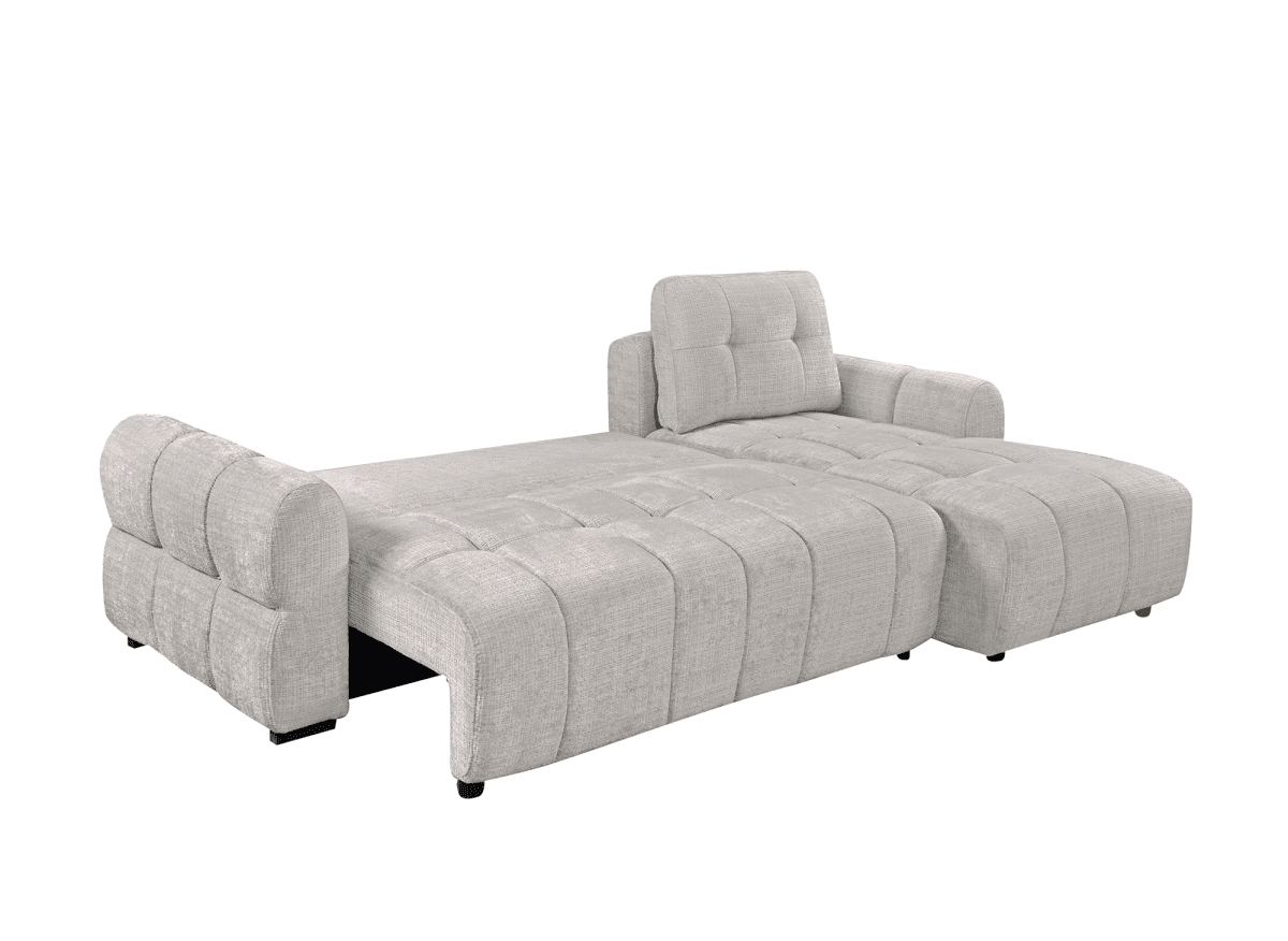 Canapé d'angle convertible avec coffre en velours chiné beige MAHLONE - Angle droit