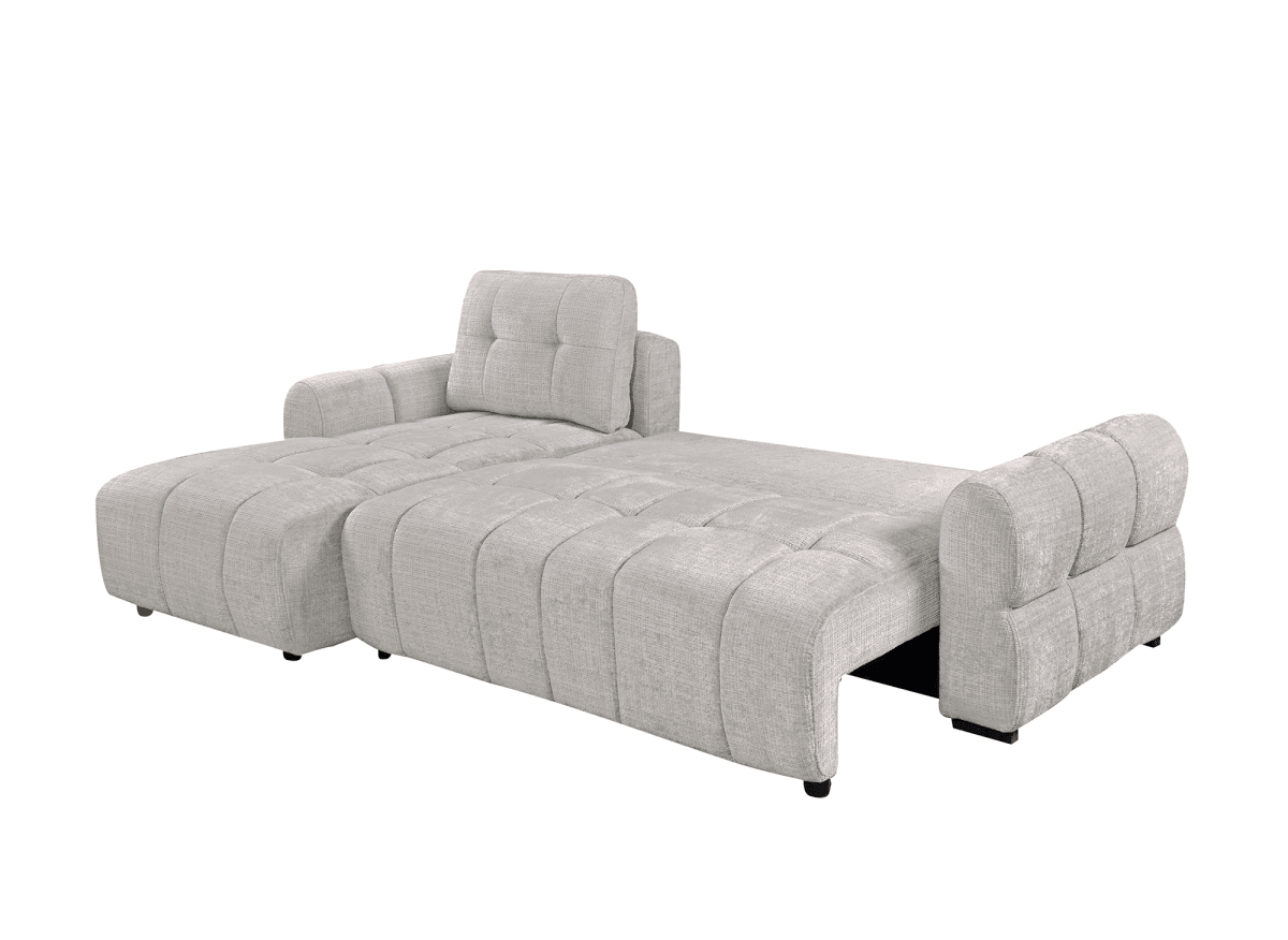 Canapé d'angle convertible avec coffre en velours chiné beige MAHLONE - Angle gauche