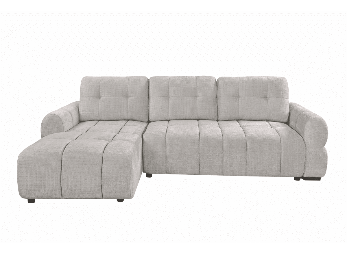 Canapé d'angle convertible avec coffre en velours chiné beige MAHLONE - Angle gauche