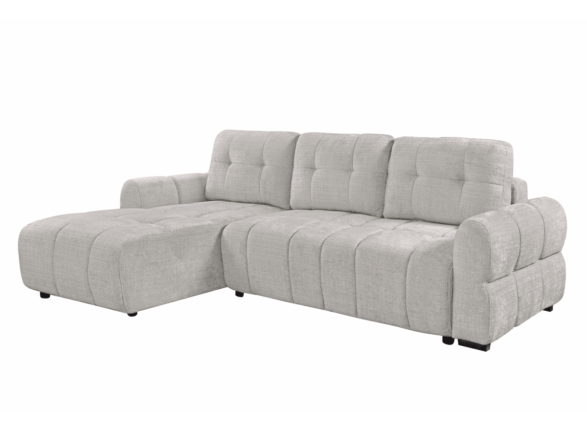 Canapé d'angle convertible avec coffre en velours chiné beige MAHLONE - Angle gauche