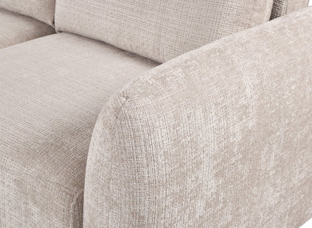 Canapé d'angle convertible avec coffre en velours chiné beige MARLA - Angle gauche