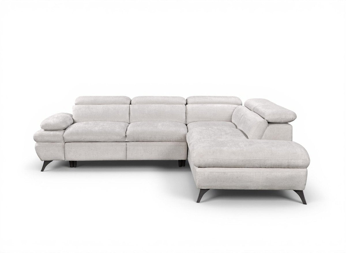 Canapé d'angle convertible avec coffre en velours chiné blanc écru LUFY - Angle droit