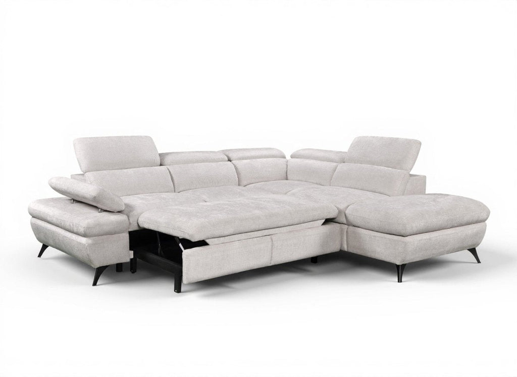 Canapé d'angle convertible avec coffre en velours chiné blanc écru LUFY - Angle droit