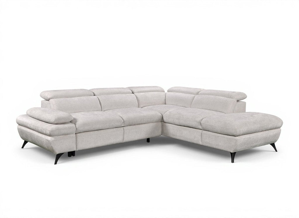 Canapé d'angle convertible avec coffre en velours chiné blanc écru LUFY - Angle droit