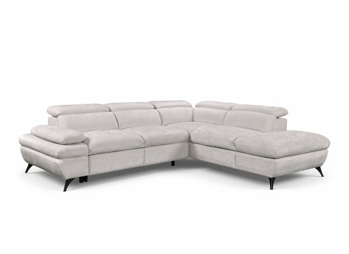 Canapé d'angle convertible avec coffre en velours chiné blanc écru LUFY - Angle droit