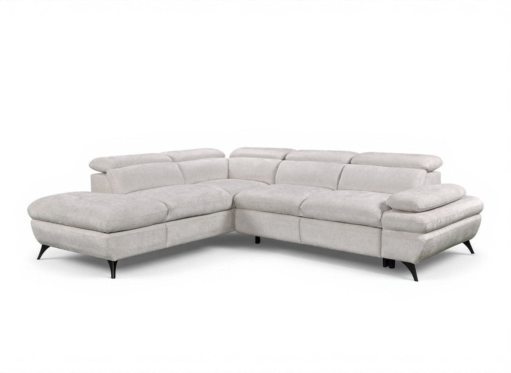 Canapé d'angle convertible avec coffre en velours chiné blanc écru LUFY - Angle gauche