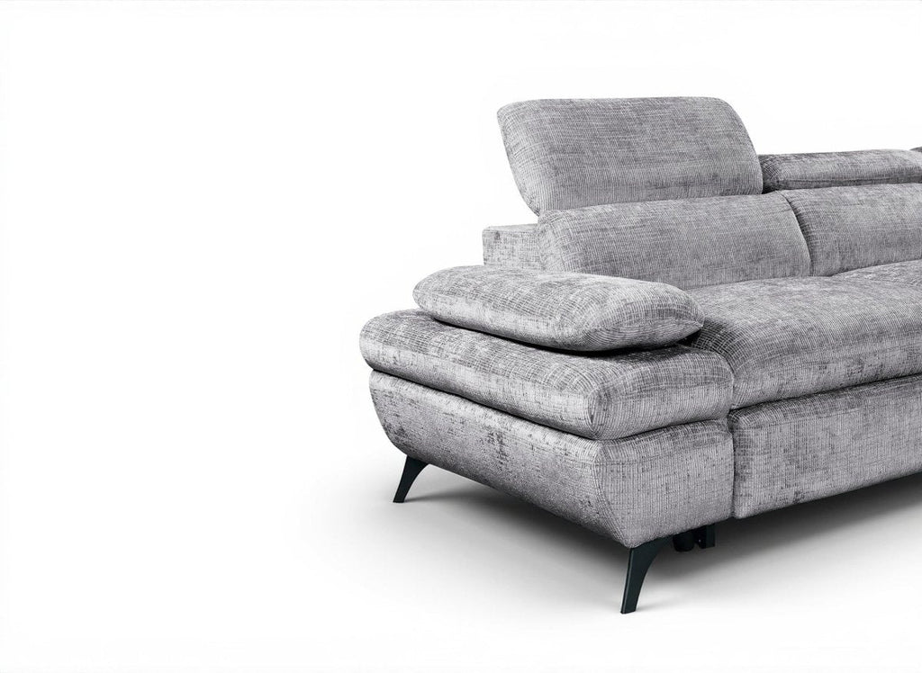 Canapé d'angle convertible avec coffre en velours chiné gris LUFY - Angle droit