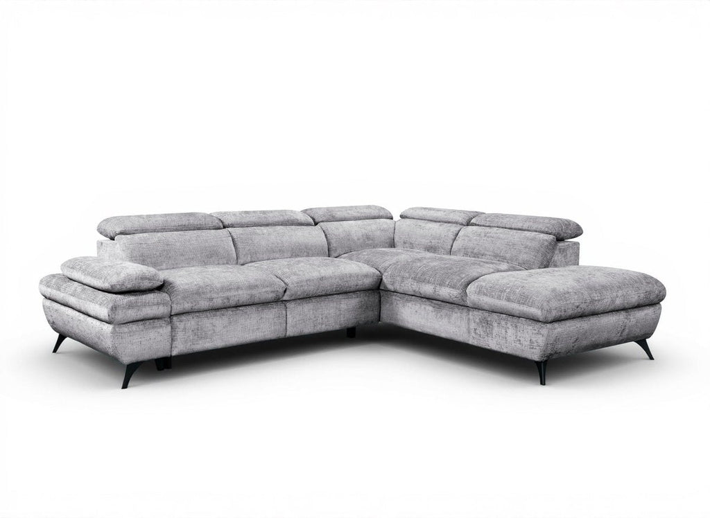 Canapé d'angle convertible avec coffre en velours chiné gris LUFY - Angle droit