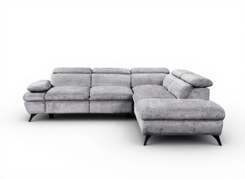 Canapé d'angle convertible avec coffre en velours chiné gris LUFY - Angle droit