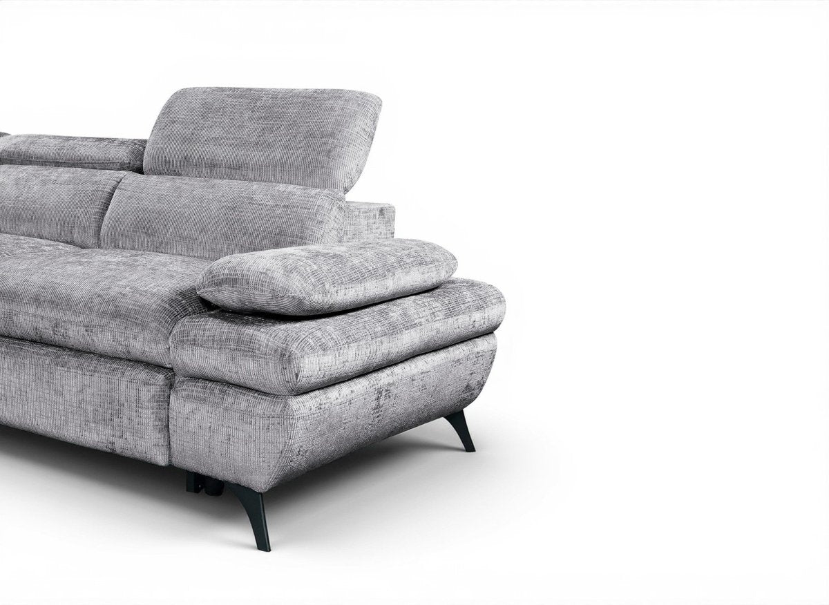 Canapé d'angle convertible avec coffre en velours chiné gris LUFY - Angle gauche