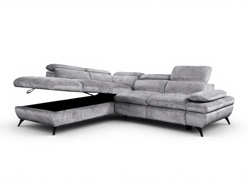 Canapé d'angle convertible avec coffre en velours chiné gris LUFY - Angle gauche