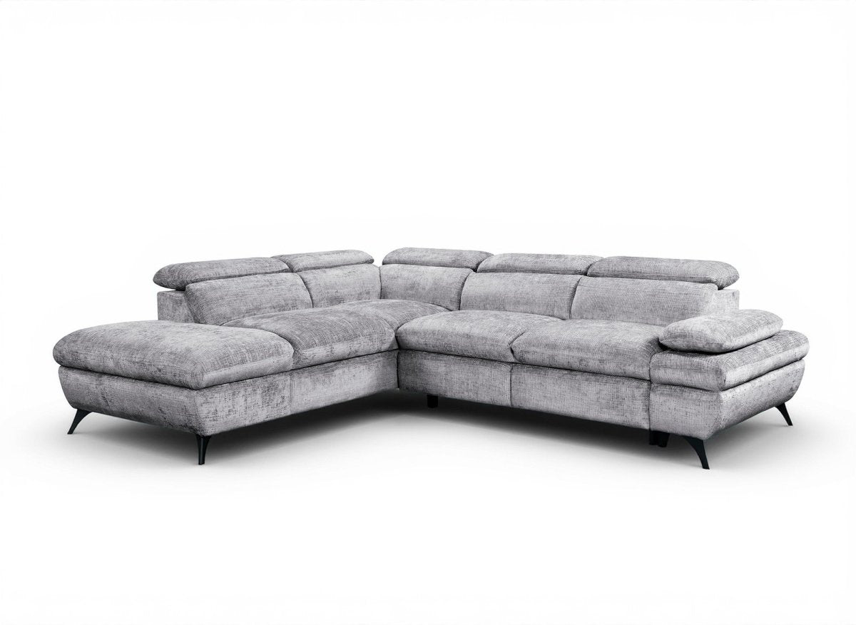 Canapé d'angle convertible avec coffre en velours chiné gris LUFY - Angle gauche