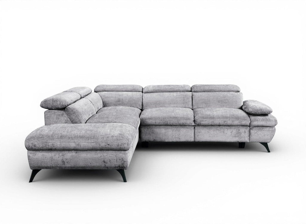 Canapé d'angle convertible avec coffre en velours chiné gris LUFY - Angle gauche