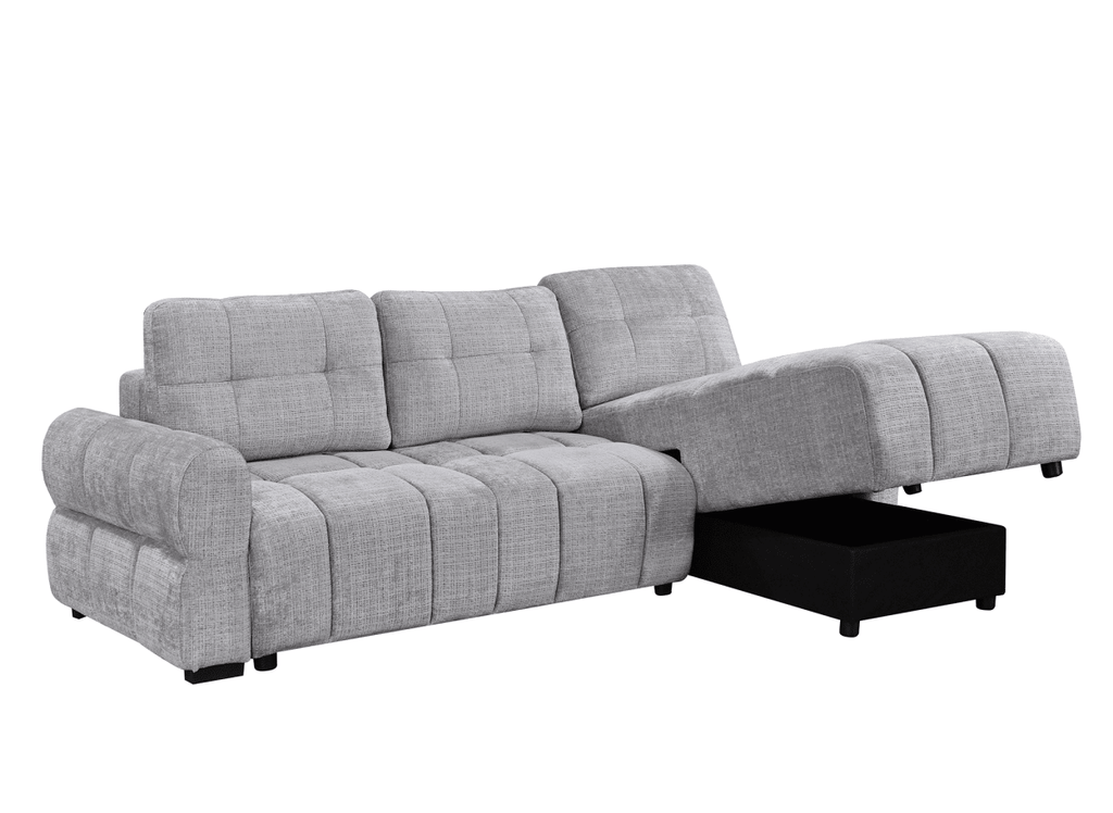 Canapé d'angle convertible avec coffre en velours chiné gris MAHLONE - Angle droit